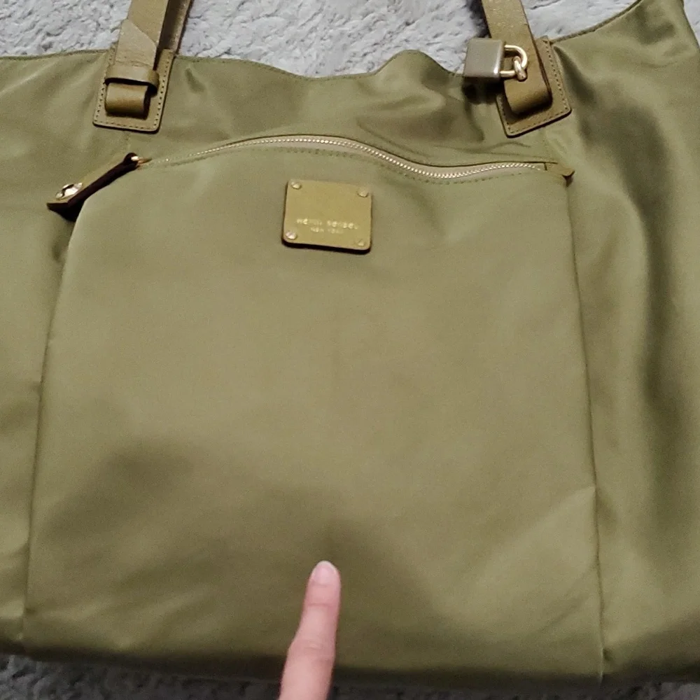 Henri Bendel olive green nylon tote bag